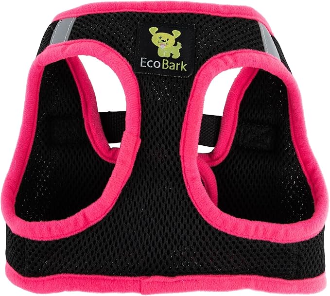 EcoBark Step in Dog Harness - Eco-Friendly Dog Harnesses for for Small & Medium Breed Dogs - Reflective and Adjustable Chest Body Halter Vest -Soft Luxurious Mesh (Black and Pink, XL)