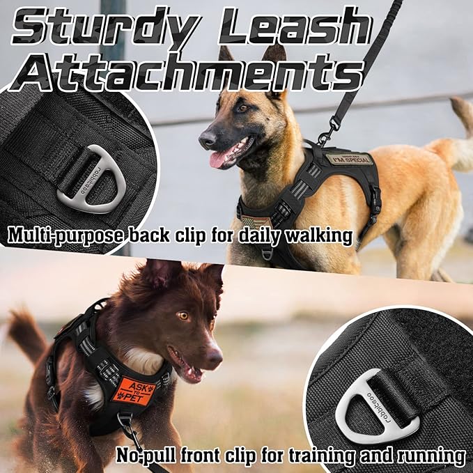 rabbitgoo Tactical Dog Harness for Small Dogs, No Pull Military Service Vest with Handle & Molle, Easy Control for Training Walking, Adjustable Reflective Straps, Black, S