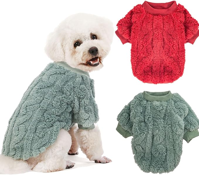 Dog Sweater, 2 Pack Dog Sweaters for Small Dogs or Cats, Girl or Boy, Warm Dog Clothes Shirt Coat for Winter Christmas (Green, Red, X-Small)