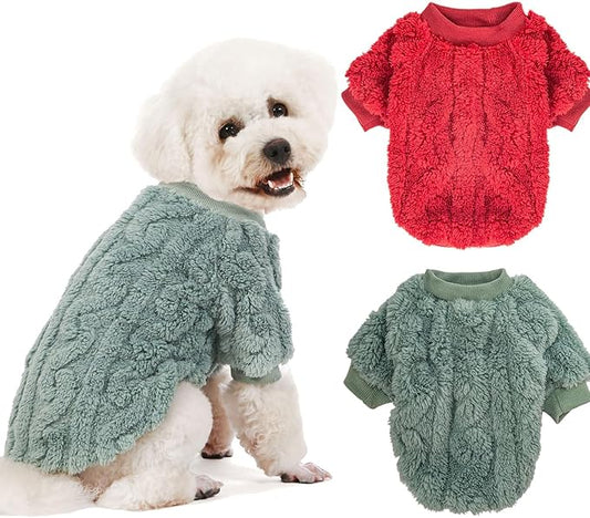 Dog Sweater, 2 Pack Dog Sweaters for Small Dogs or Cats, Girl or Boy, Warm Dog Clothes Shirt Coat for Winter Christmas (Green, Red, X-Small)