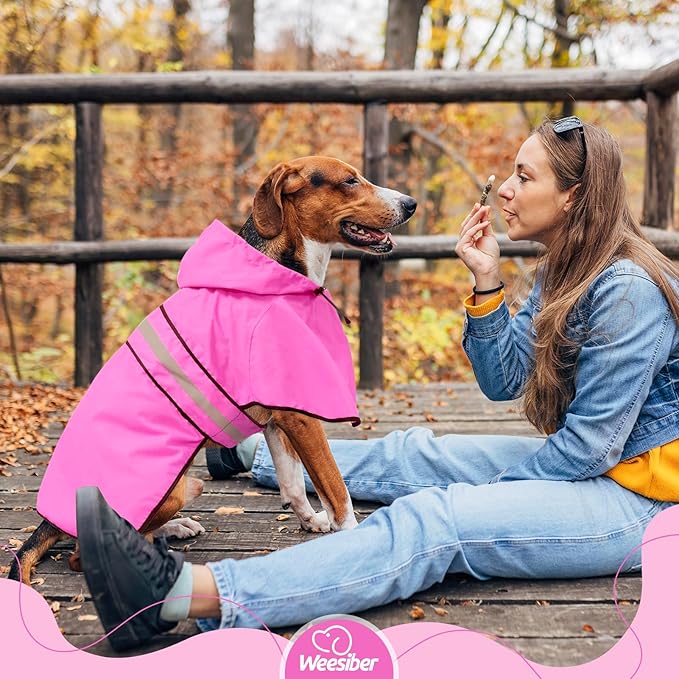 Weesiber Dog Raincoat - Reflective Dog Rain Jacket - Waterproof Dog Rain Coat - Adjustable Dog Poncho - Lightweight Dog Slicker for Dog Walking (Large, Pink)