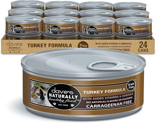 Dave's Pet Food Grain Free Wet Cat Food Pate (Turkey), Made in USA Naturally Healthy Canned, Added Vitamins & Minerals, Carrageenan-Free, 5.5 oz Cans (24 Pack)