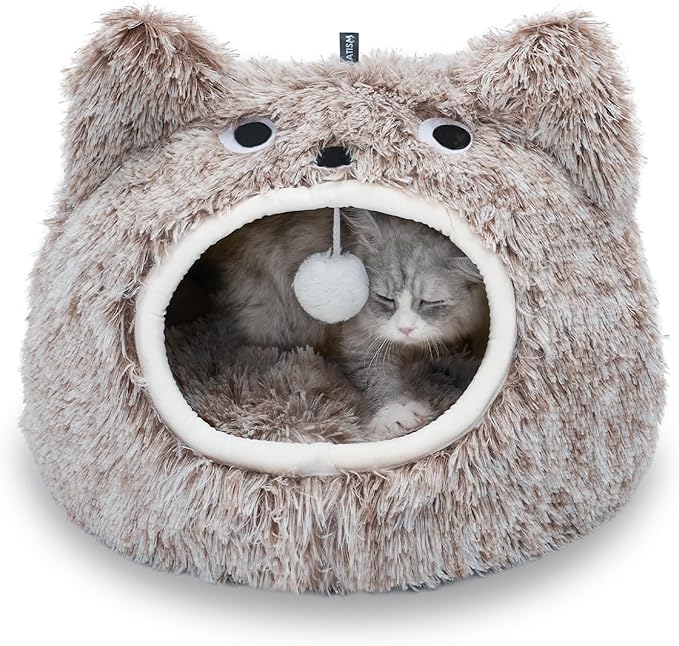 CATISM Cat Bed - Cat Beds for Indoor Cats, Soft Plush Cats Cave, Washable Cave with Toy Balls for Kitty and Small Animals