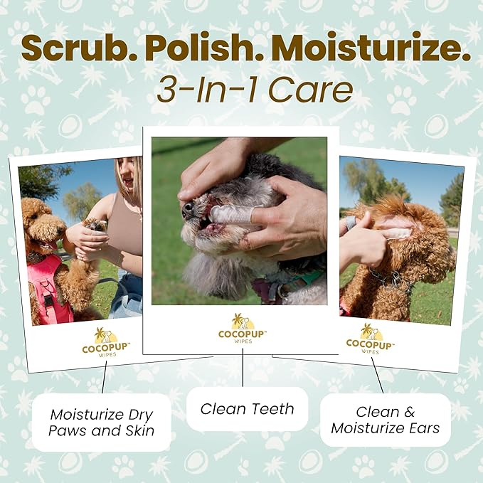 Dog Teeth Cleaning Wipes Ear Nose Paws Fur Cleaner Pure Coconut Oil 2 Packs of 50