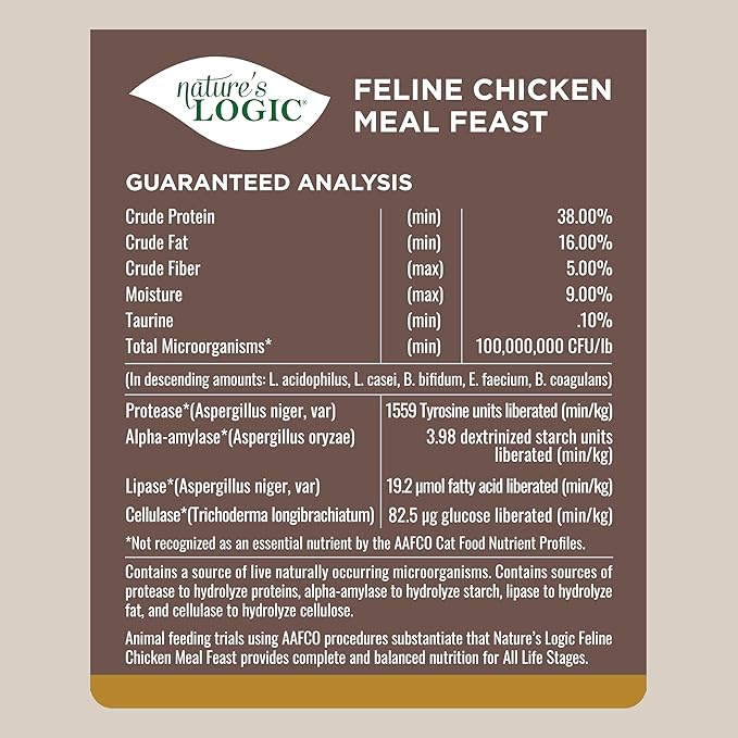 Nature's Logic Feline Chicken Meal Feast Cat Food - High-Protein Dry Food for Cats, 100% Natural Nutrition with Probiotics & Prebiotics - All Life Stages - Chicken, 7.7lbs