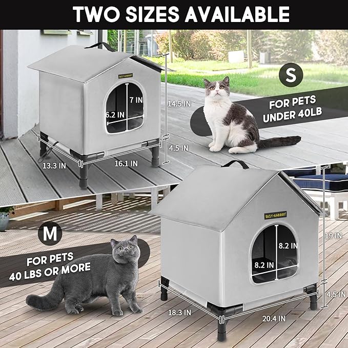 Heated Cat House for Indoor Cats in Winter, Waterproof, Fully Insulated Shelter for Stray and Feral Cats, Great for Cat Houses for Indoor Cats and Cat Beds for Indoor Cats (Grey-Heat, Small)