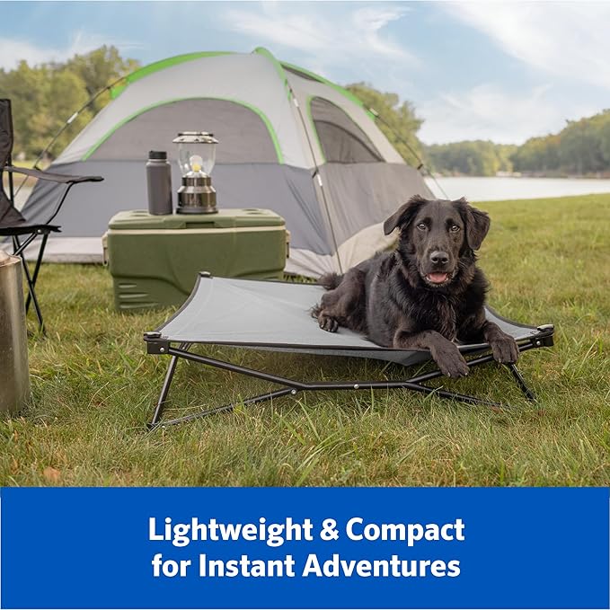 Coolaroo On-The-Go Elevated Dog Bed Kit – Portable & Cooling Travel Cot with HeatShield Fabric for Small Dogs, Lightweight & Compact, Includes Matching Carry Bag & Pacific Blue Bonus Cover, Small