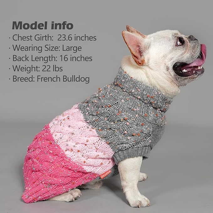 KYEESE Dog Sweater Color Block with Fuzzy Thread Knitted Turtleneck Dog Knitwear with dots in a Variety of Colors for Small Dogs Fall Winter Dogs Clothes, Pink, L