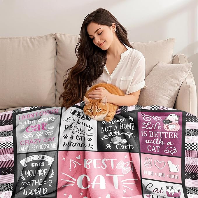 Cat Mom Blanket Gifts for Cat Lover Soft Flannel Throw Blanket Cats Gifts for Women Cats Themed for Decer Couch Bedding 50"x40"