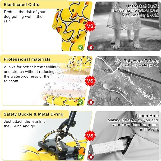 BEAUTYZOO Dog Raincoat Hooded with Harness Built-in for Small Medium Large Dogs Girls Boys, Dog Rain Jacket Slicker Poncho, Waterproof Dogs Rain Coat Clothes for Winter Rainy Snowy Days, Yellow S