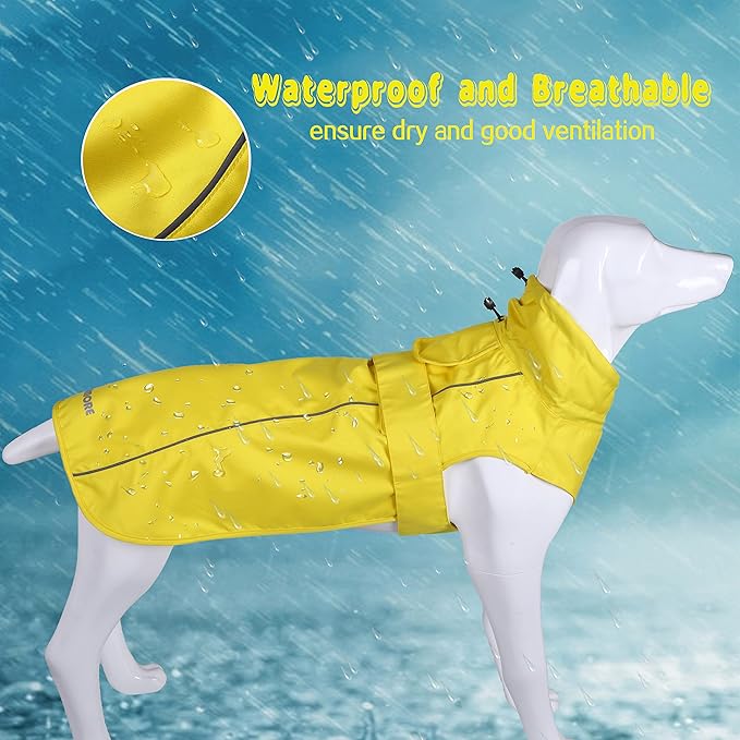 Adjustable Waterproof Dog Raincoat for Dogs,Lightweight Pet Rain Jacket Puppy Clothes with Reflective Strip for Small Medium Large Dogs (Yellow, Medium)