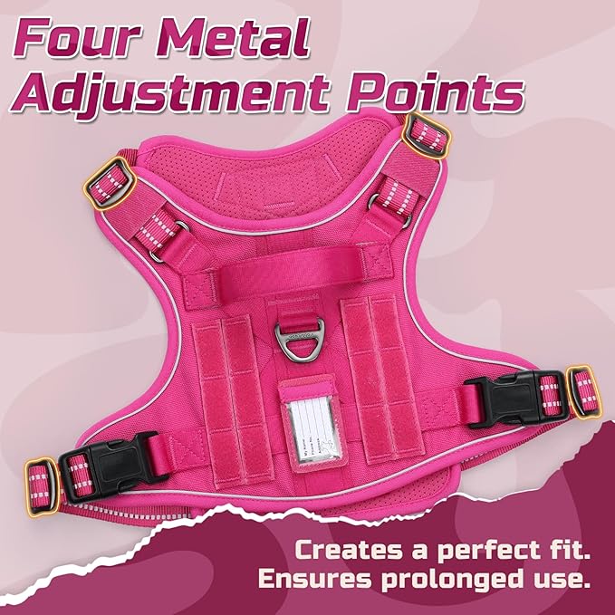 rabbitgoo Tactical Dog Harness for Large Dogs, No Pull Military Service Vest with Handle & Molle, Easy Control for Training Walking, Adjustable Reflective Straps, Rose Red, L