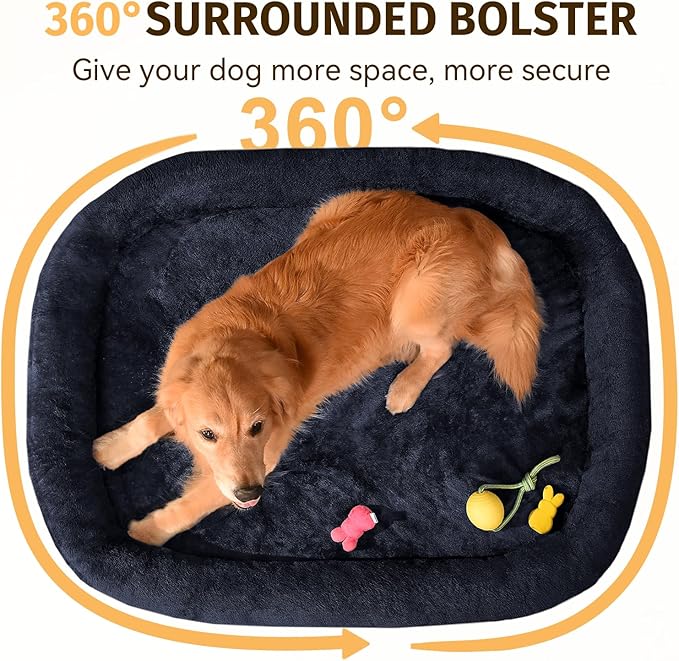 Orthopedic Washable Large Dog Bed: Cooling Dog Bed with Bolsters - Jumbo Bed Waterproof Removable Cover Non-Slip Pet Bed for Extra Large Sized - Navy