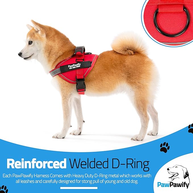 PawPawify Custom No Pull Dog Harness with Name and Phone Number, Heavy Duty Personalized Pet Vest to Prevent Tugging, Pulling, or Choking, Training and Walking (New Red, XL (60-85 LBS))
