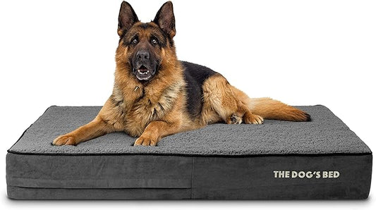 The Dog’s Bed Orthopedic Memory Foam Dog Bed, XL Grey Plush, Pain Relief for Arthritis, Hip & Elbow Dysplasia, Post Surgery, Lameness, Supportive, Calming, Waterproof Washable Cover