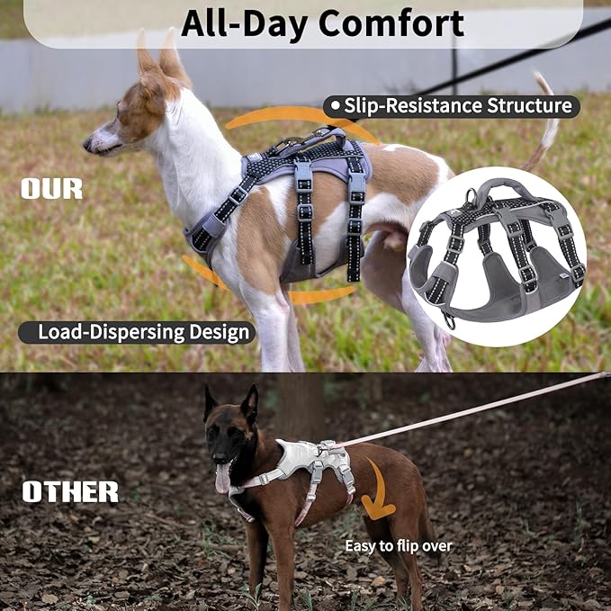 Huntboo Reflective Dog Harness with Handle, Escape Proof, No Slip, Breathable, Lightweight, Adjustable Lift Harness for Small, Medium, and Large Dogs Walking, Training, and Running Gear(Black,S)