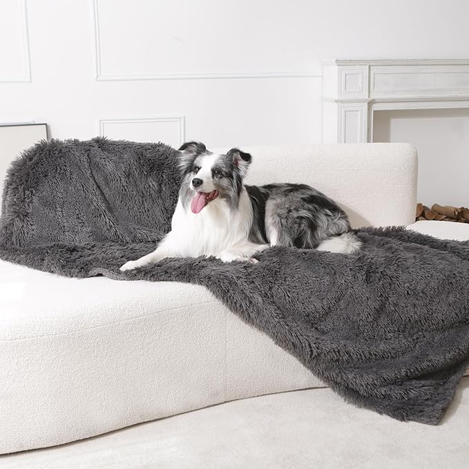 gogobunny Waterproof Dog Blanket for Large Dogs, Cats, Puppy, Reversible Faux Fur Pet Throw Blanket, Washable, Calming Furniture Protection for Sofa Bed (33x77 Inch (Pack of 1), Grey)