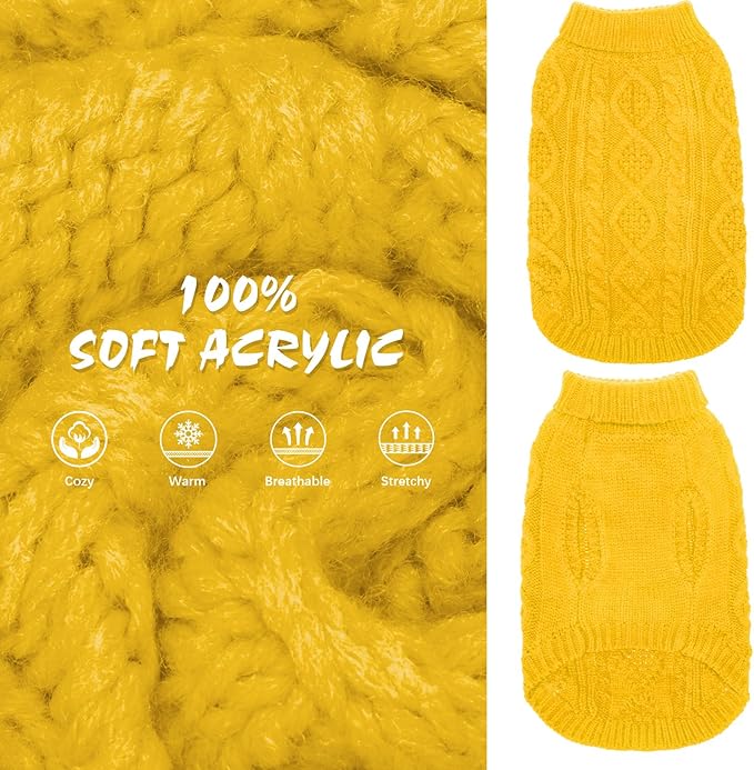 BINGPET Thermal Knitted Dog Sweater for Small Medium Large Dogs,Winter Dog Cat Coat Warm Sweartershirts Outfits,Classic Cable Knit Turtleneck Pullover Dog Jumper Coat Warm Sweartershirts