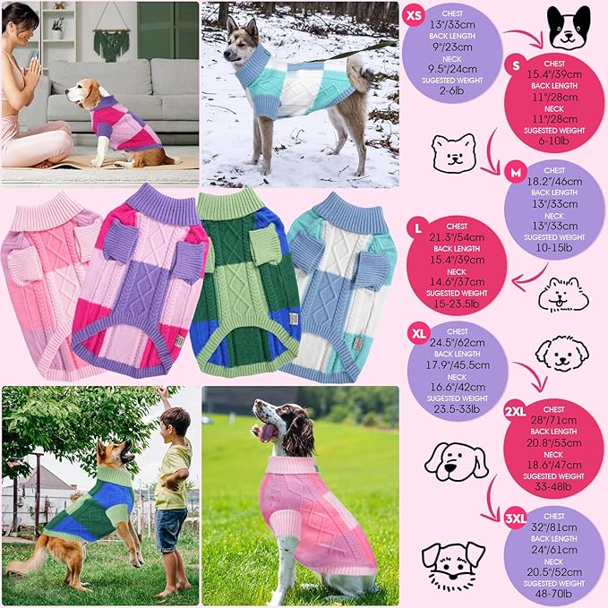 Turtleneck Pet Sweaters for Dogs Boys or Girls,Color Inlay and Moving Needle Pattern Dog Sweater,Pet Clothes,Dog Sweaters,Suitable for Various Breeds Dogs or Sizes (Purple Group,XL)
