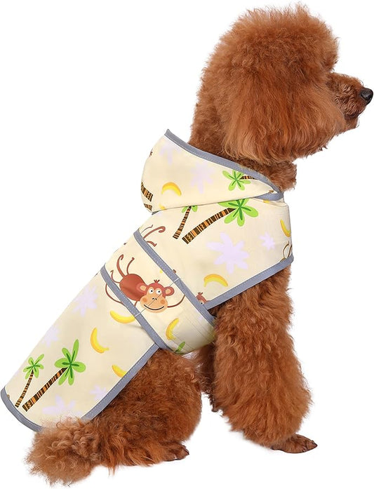 Dog Raincoat for Medium Dogs Waterproof Hooded Rain Jacket with Reflective Strips Leash Hole & Poncho Adjustable Fit (Monkey,M)