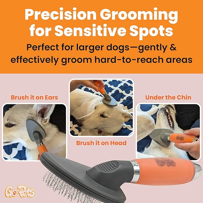 GoPets Small Pin Slicker Brush, Easy-Groom Pin Comb for Tangles & Shedding, Rounded Safety Tips, Dematting Brush for Short & Long Hair Cats, Dogs & Furry Pets, Ideal for Sensitive, Hard-to-Reach Areas