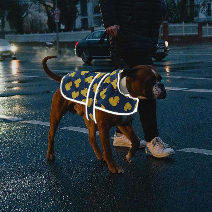 Dog Rain Coat for Large Dogs Waterproof Hooded Rain Jacket with Reflective Strips Leash Hole & Poncho Adjustable Fit (Duck,XXL)