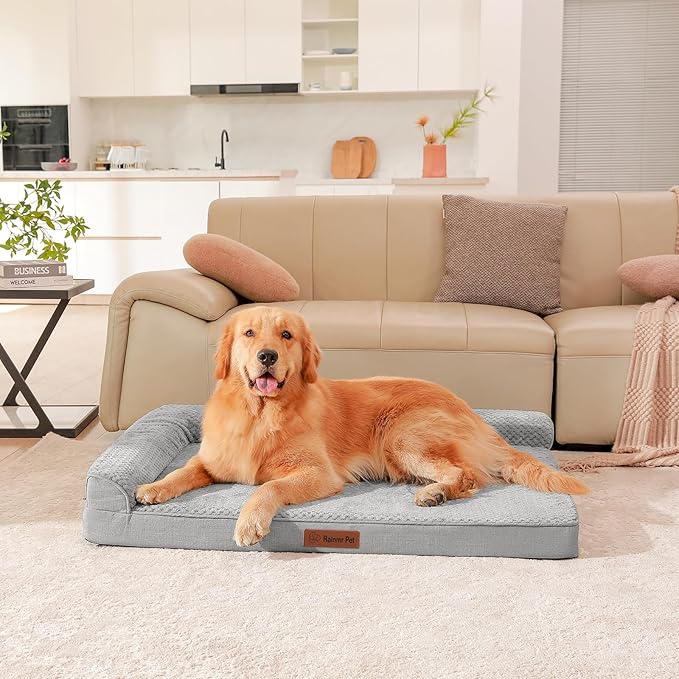 Orthopedic Dog Beds Large Sized Dog, Memory Foam Pet Bed for Large Dogs, Washable Removable Cover, Nonskid Bottom, Waterproof, 44x32x6 Inches, Light Grey