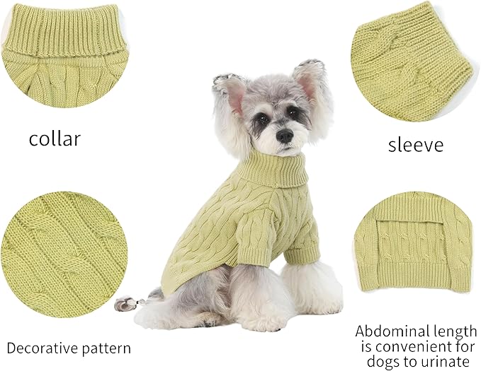 Small/Medium Dog Sweater, Warm Dog Winter Coat w/Sleeves, Comfortable High Neck Premium Dog Clothes for Schnauzer-Best for Holidays, Daily Walks M Light Green