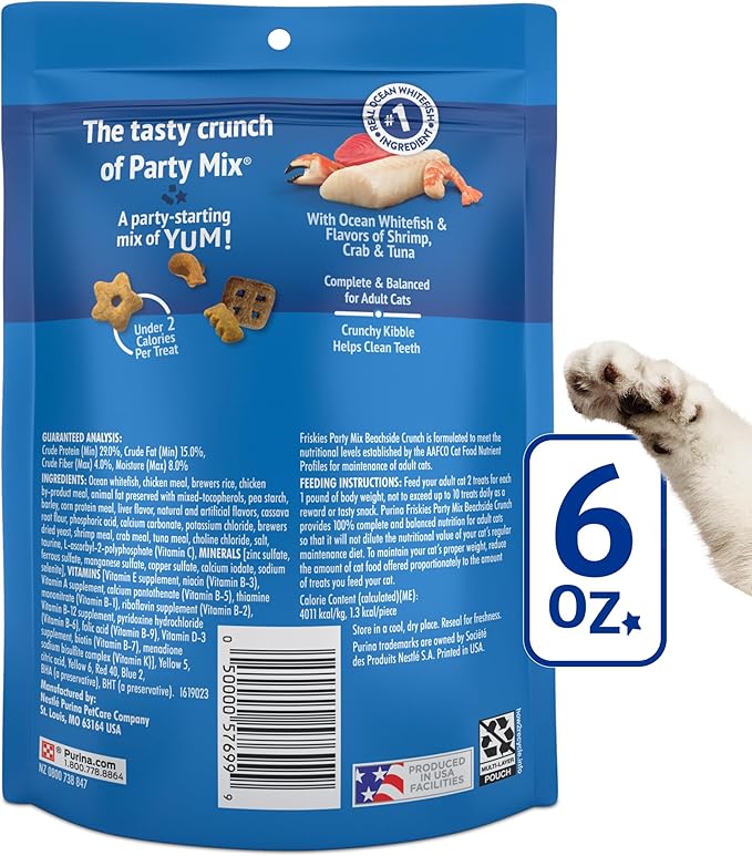 Purina Friskies Cat Treats, Party Mix Beachside Crunch - (Pack of 6) 6 oz. Pouches