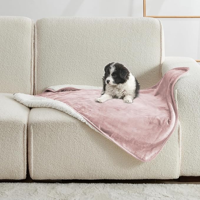 Waterproof Blanket for Bed Couch Sofa, Soft Liquid Pee Proof Pet Blanket for Dog Puppy Cat, Reversible Sherpa Fleece Furniture Protector (Dusty Pink, 30x40 inches)