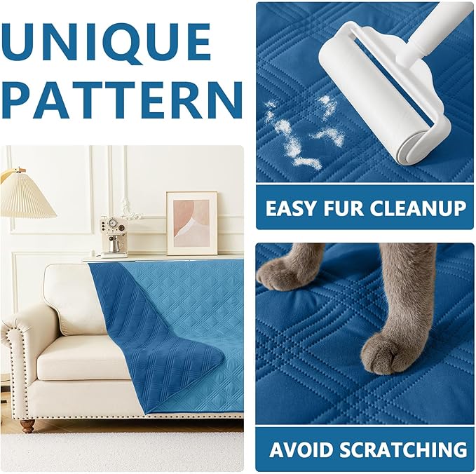 hyha Waterproof Dog Blanket, Reversible Pet Bed Blanket, Soft Sofa Couch Cover for Dogs Washable, Waterproof Pet Couch Covers for Sofa Puppy Cats Furniture Protector(52"x82", Navy Blue/Blue)