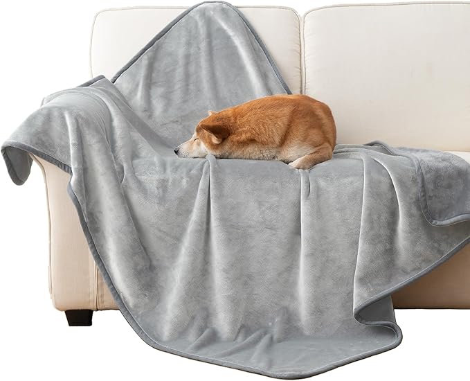 Water Proof Blanket 50x60 Inches - Reversible Flannel Blanket for Bed, Sofa,Couch- Spillproof, Leakproof Soft Double-Sided Light Grey Throw Blanket for Adults, Pets, Couples