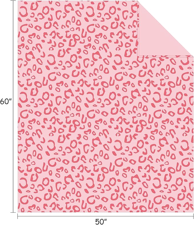 FY FIBER HOUSE Pink Throw Blanket Leopard Print Blanket Flannel Fleece Cheetah Print Cute Plush Throw for Couch, 50"X60"