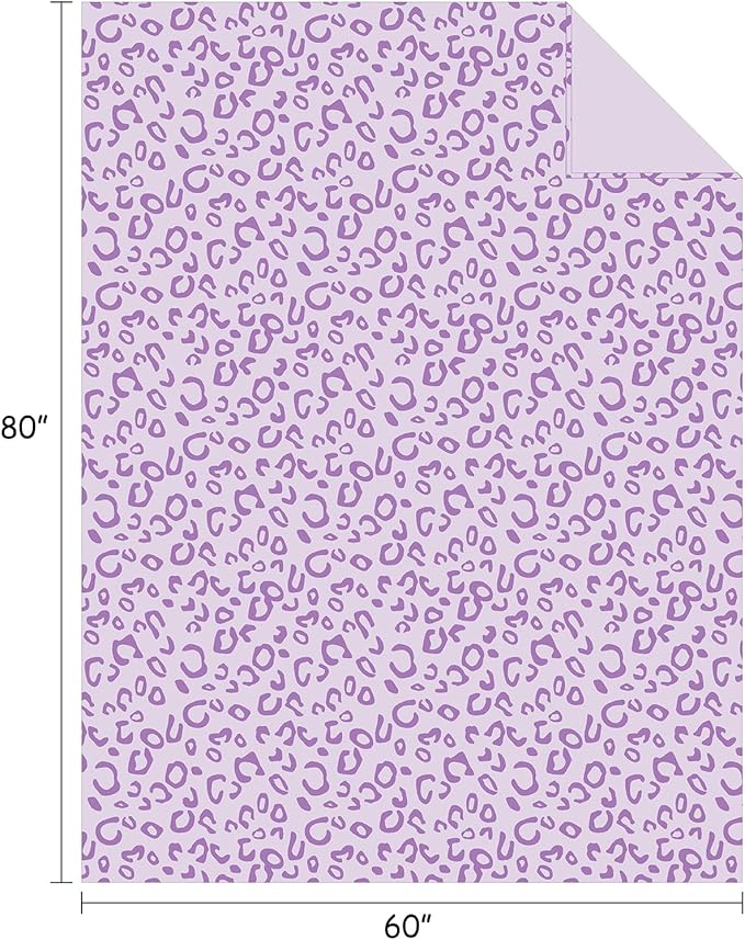 FY FIBER HOUSE Flannel Fleece Throw Microfiber Blanket with 3D Cheetah Print,60"X80",Purple