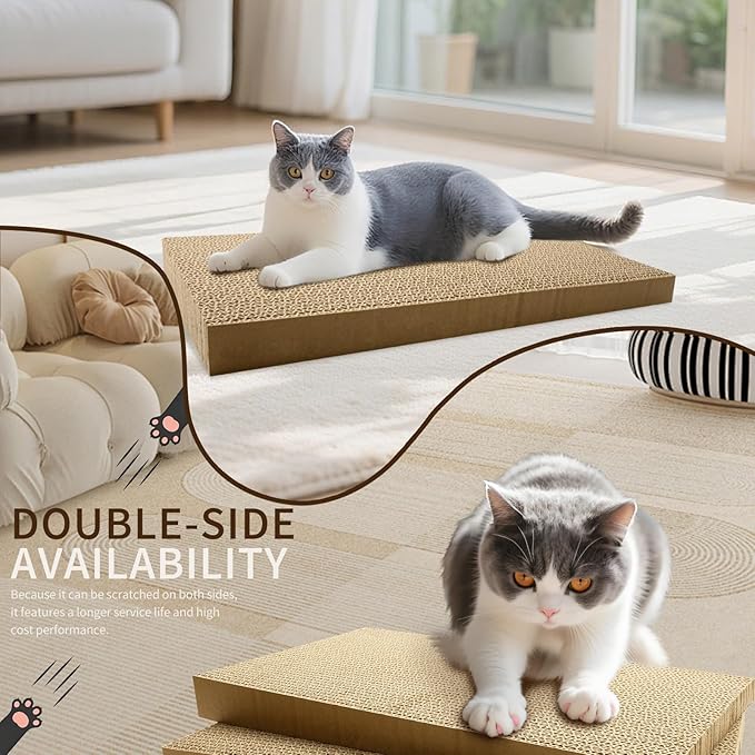 Cardboard Cat Scratcher Box Set of 2, 17 Inch Corrugated Cat Scratch Pad with 4 Double-Sided Curved Wave Shaped Pad for Indoor Cats Kitty Play Rest Grind Claws