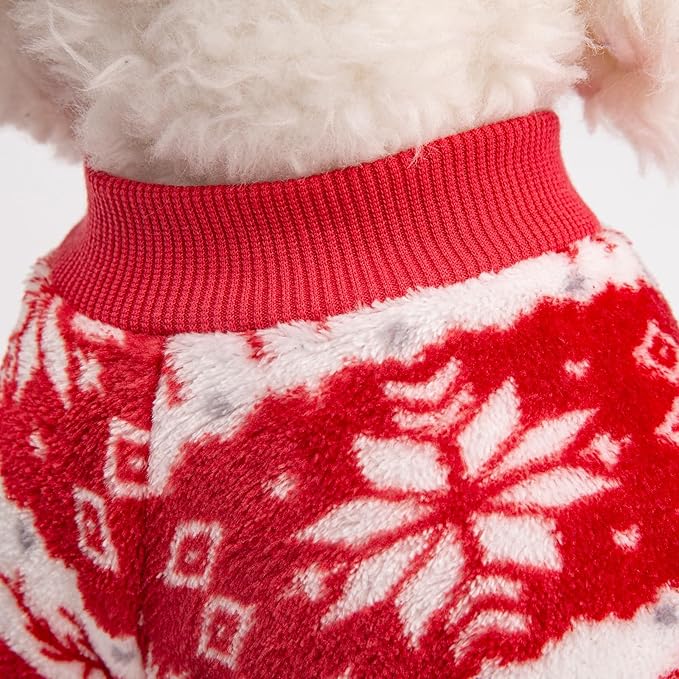 POMIU Dog Sweater, Dog Sweaters for Small Medium Dogs or Cat, Warm Soft Flannel Pet Clothes for Dogs Girl or Boy, Dog Shirt Coat Jacket (Xmas Red+Xmas White, Large)