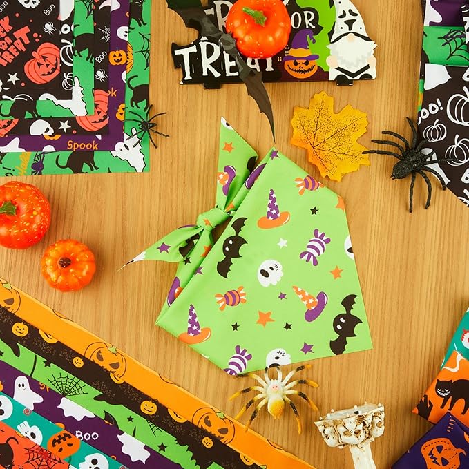 Preboun 50 Pcs Halloween Dog Bandanas Bulk Pumpkin Ghost Bandanas for Dogs Colorful Triangle Kerchief Bibs Scarf Set for Pet Costume Photo Props Accessories Pet Shops, 25 Styles (31.5 x 21.7 x 21.7)
