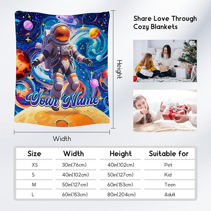 Blankets for Boys - Customize Planet Blanket for Kids/Men - Comfy Cozy Flannel Throws for Couch, Room Decor - 4 Sizes