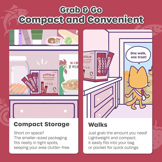 Choolip Squeeze Vita Stick Lickable Cat and Dog Treats – 49-Count Heart Support Sticks with Multivitamins, Soft Squeezable Paste for All Life Stages, Supporting Heart Health