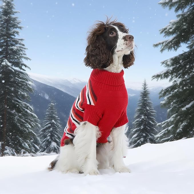 Kuoser XS Striped Dog Sweater | Tiny Breed Xmas Warmth, Turtleneck, Stripe Cozy, Pup Loves, Owner Calm, Red XS