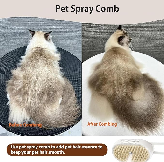 Pet Grooming Mist Brush – USB Rechargeable Deshedding & Massage Tool for Dogs & Cats