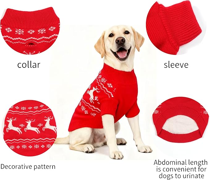 Christmas Medium/Large Dog Sweater, Warm Dog Winter Coat w/Sleeves & Leash Hole, Comfy Stretch Premium Dog Clothes for Labrador-Best for Holidays, Daily Walks XL Red