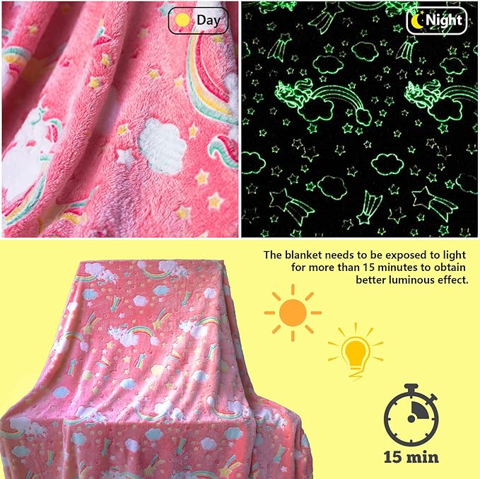 Best Gift Halloween Glow in The Dark Rainbow Throw Blanket with Storage Bag, Soft Throw Blanket for Girls Boys, Gifts for Birthday Christmas, Kids Blanket, Girls Blanket Home Travel Use, 60x50 Red