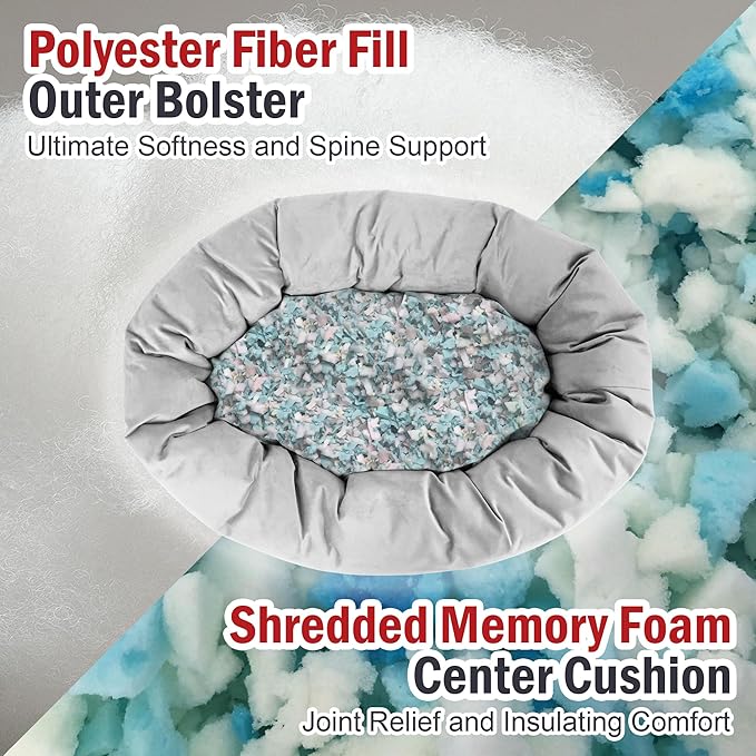 Majestic Pet 32 Inch Suede Shredded Memory Foam Mix Calming Medium Dog Bed Washable 32 x 23 x 7 (Inch) - Cozy Soft Round Donut Dog Bed with Spine for Head Support - Pet Bed Rust