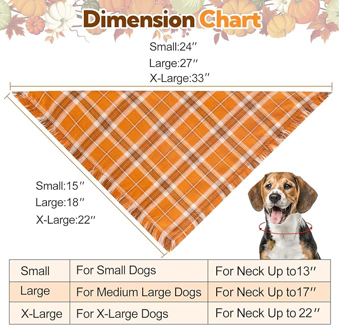 Kytely Fall Dog Bandana Autumn Thanksgiving Dog Bandanas Large, Orange Plaid Pet Scarf for Boy and Girl, Holiday Halloween Reversible Triangle Bibs Accessories for Dogs Pets
