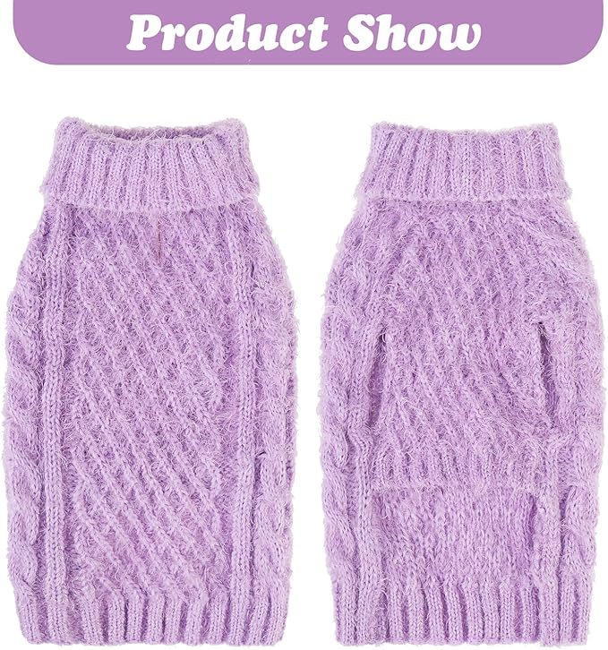 Turtleneck Small Dog Sweaters - Classic Cable Knitwear Winter Coat for Small Medium Dogs Male Female Puppy Dog Cold Weather Clothes Girls Boys, Purple, M