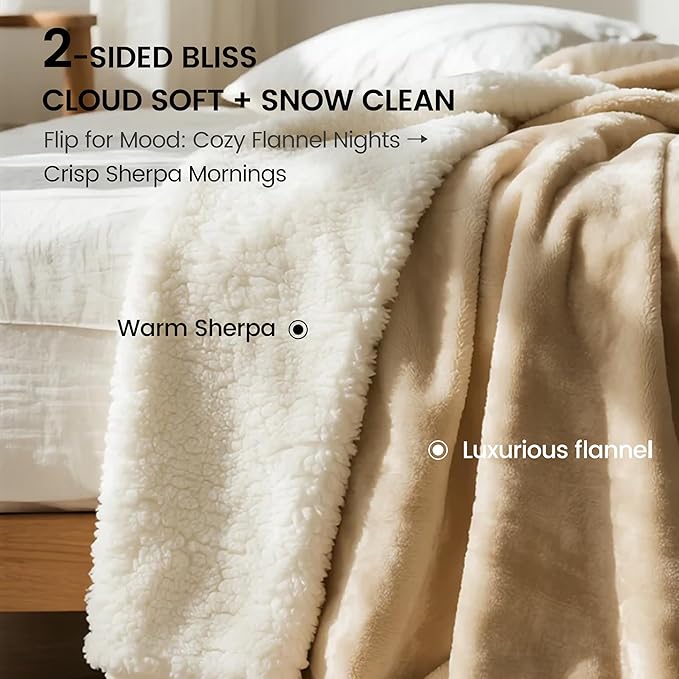 gogobunny Waterproof Bed Blanket, Reversible Sherpa Fleece Throw Blanket for Dog Puppy Cat, Furniture Cover Protects Bed Couch Sofa from Liquid Pee and Pet Fur (Beige, 90x108 inches)