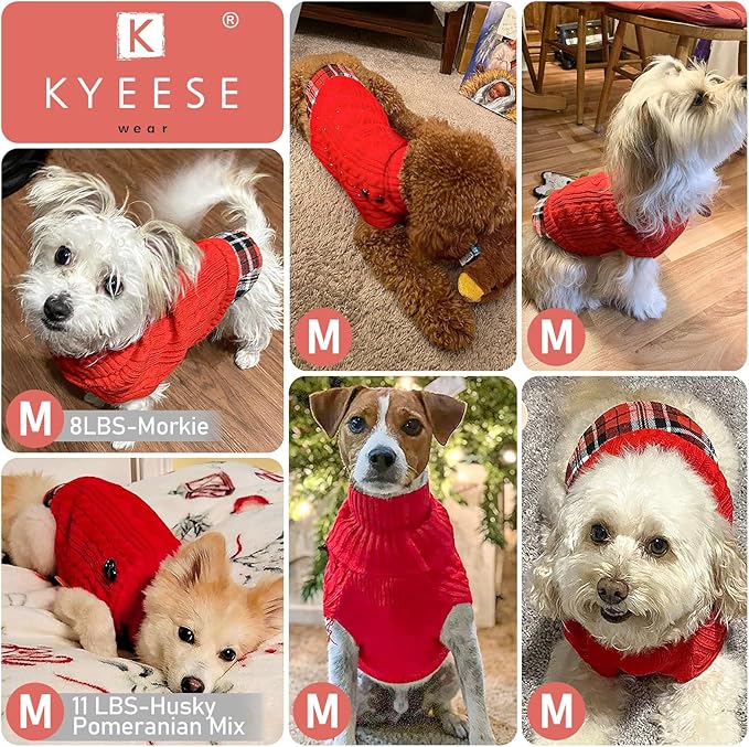 KYEESE Dog Sweater Soft Pullover Dog Sweaters for Small Dogs Girl Warm Turtleneck Small Dogs Sweater with Gingham Patchwork Stretchy Knitwear Cat Clothes Comfy Pet Coat for Fall Winter Cold Weather