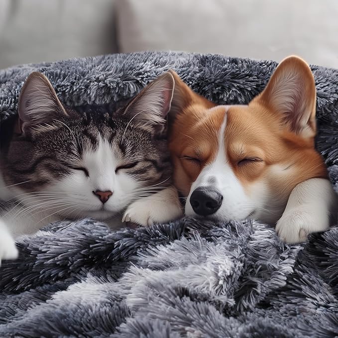 Luciphia Large Waterproof Dog Blanket Pet Washable Liquid Proof Furniture Protector Shaggy Plush Calming Long Faux Fur Bed Cover for Couch Cat Blankets Reversible Protection, Tie-dye Grey, 50" x 60"