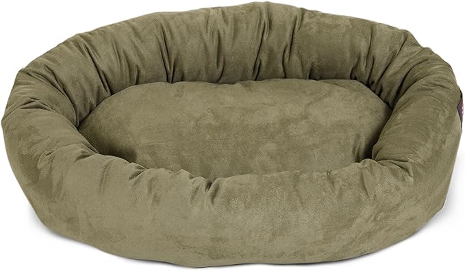 Majestic Pet 32 Inch Suede Calming Dog Bed Washable 32x23x7 (Inch) – Cozy Soft Round Donut Dog Bed with Spine Support for Dogs to Rest Their Head - Pet Bed Medium – Sage